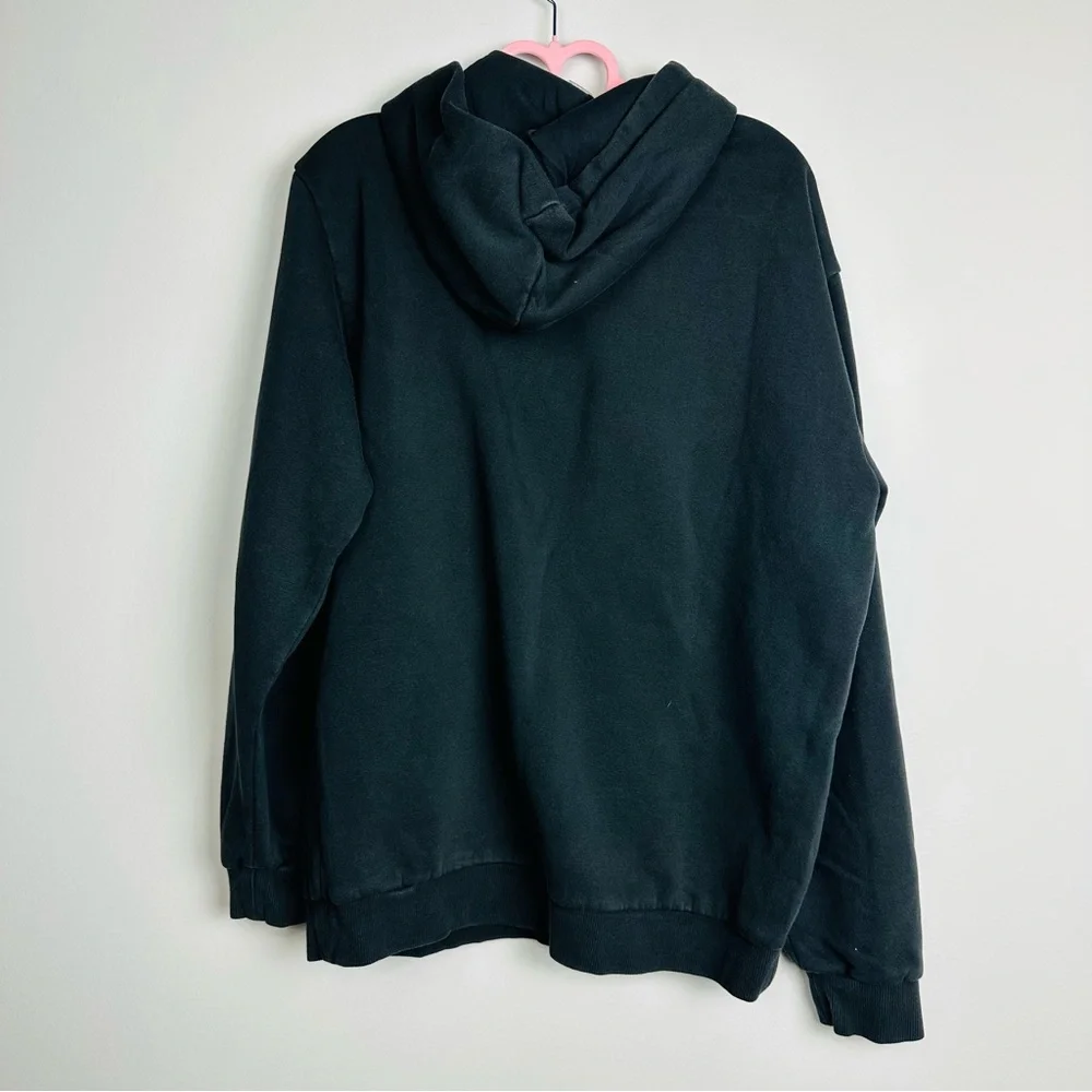 Adidas Men's Black and Green Camouflage Logo Printed French Terry Hoodie